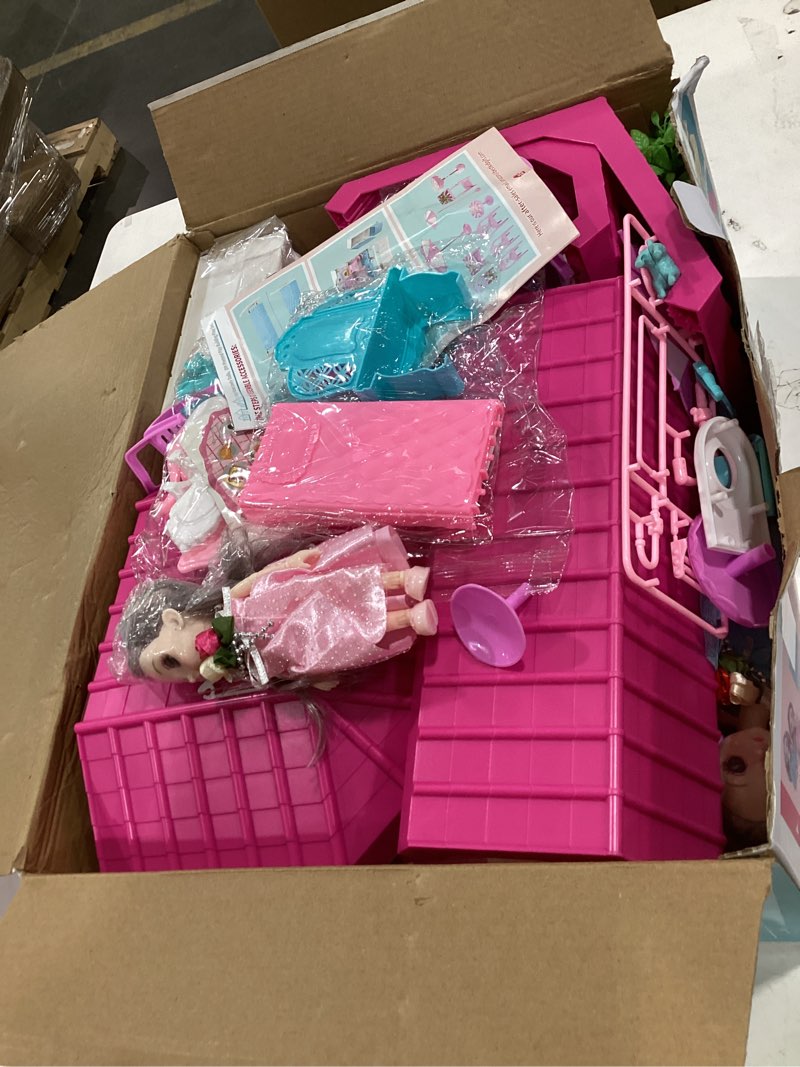 Condition photo showing As Is for beefunni doll house, dream dollhouse for girls,doll houses 4-5 7-8 year old with 4 stories -11 rooms, 2 dolls and furniture, princess dollhouse 2026 christmas toy gifts for 3 4 5 6 7 8+ year old girls