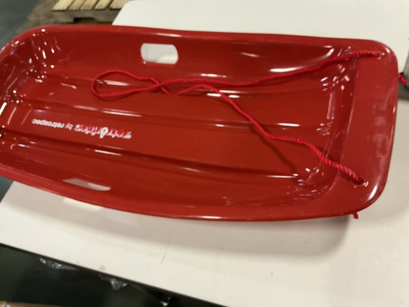 Condition photo showing Good Condition for Retrospec Retrorider Plastic Snow Sled, Sled Style with Pull Rope, Cold Resistant Coating and Hard Bottom for a Soft Fall Red.