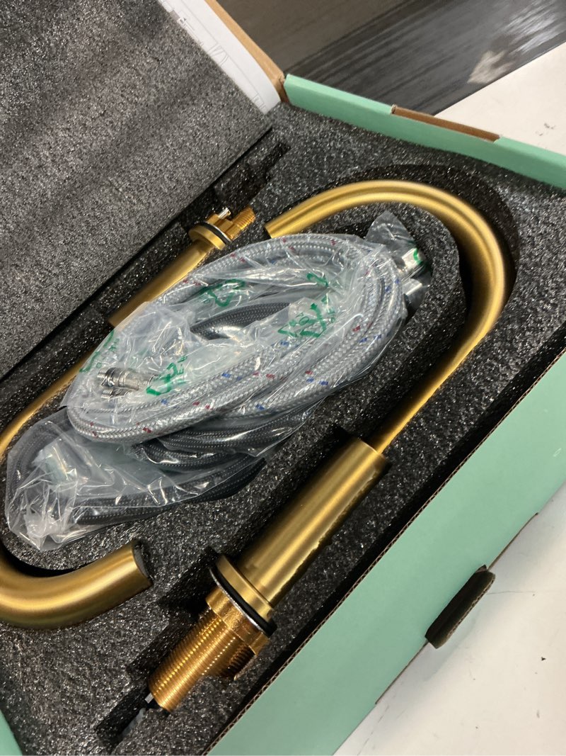 Condition photo showing Good Condition for forious 2 pack 8 inch widespread brushed gold bathroom faucet 3 hole, 2 handle gold sink faucet bathroom vanity with 360 degree swivel spout, with pop up drain and cupc supply line modern brushed gold × 2