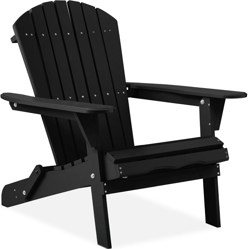  best choice products folding adirondack chair outdoor, wooden accent lounge furniture w/ 350lb capacity - black