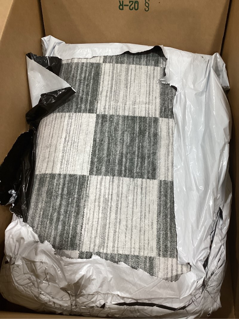 Condition photo showing Good Condition for livebox 8x10 area rugs for living room, checkered non-slip washable rugs, farmhouse neutral classic geometric pattern large boys area rug for bedroom, carpet for living dining room office(grey,8'x10') 8' x 10' (rectangular) grey/checkerboard