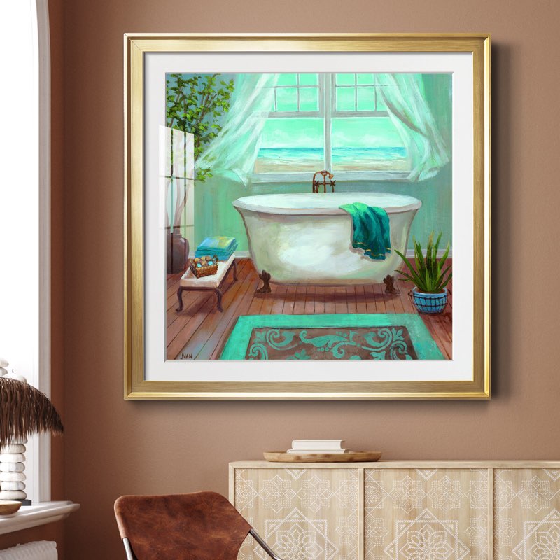 Soft Breeze I Bathtub - Picture Frame Painting Format: Gold Framed Paper 2.10x2.10 ft 