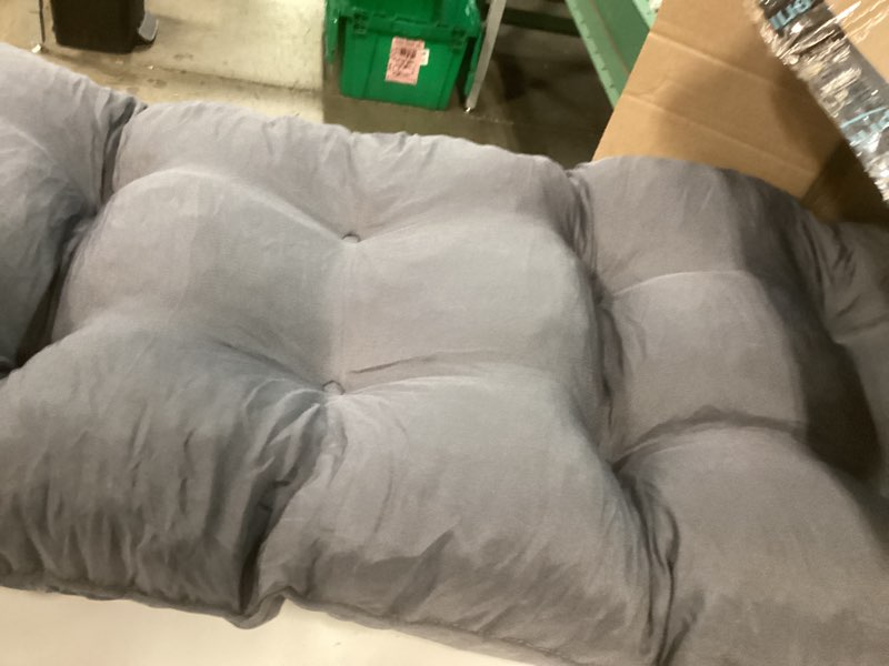 Condition photo showing Good Condition for outdoor bench cushion, 48x18x5 inch, waterproof bench cushion for outdoor/indoor furniture, tufted patio bench seat cushion, fade resistant outdoor cushions for porch swing couch, dark grey dark grey 48x18x5 inch