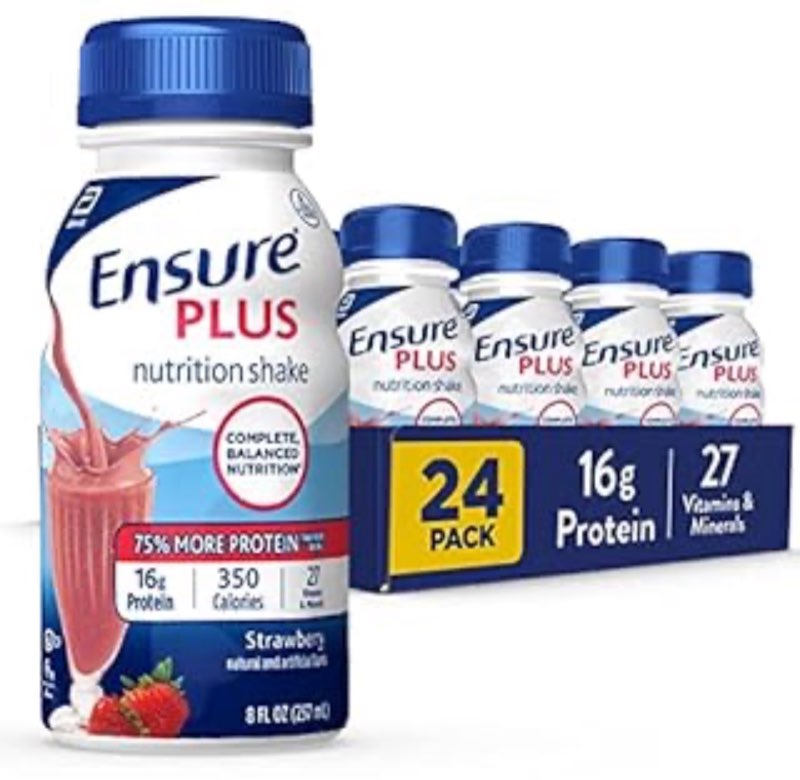(Used By:1/Sep/2026)Ensure Plus Meal Replacement Nutrition Shake  Strawberry  16g Protein  8 fl oz - 24 Pack