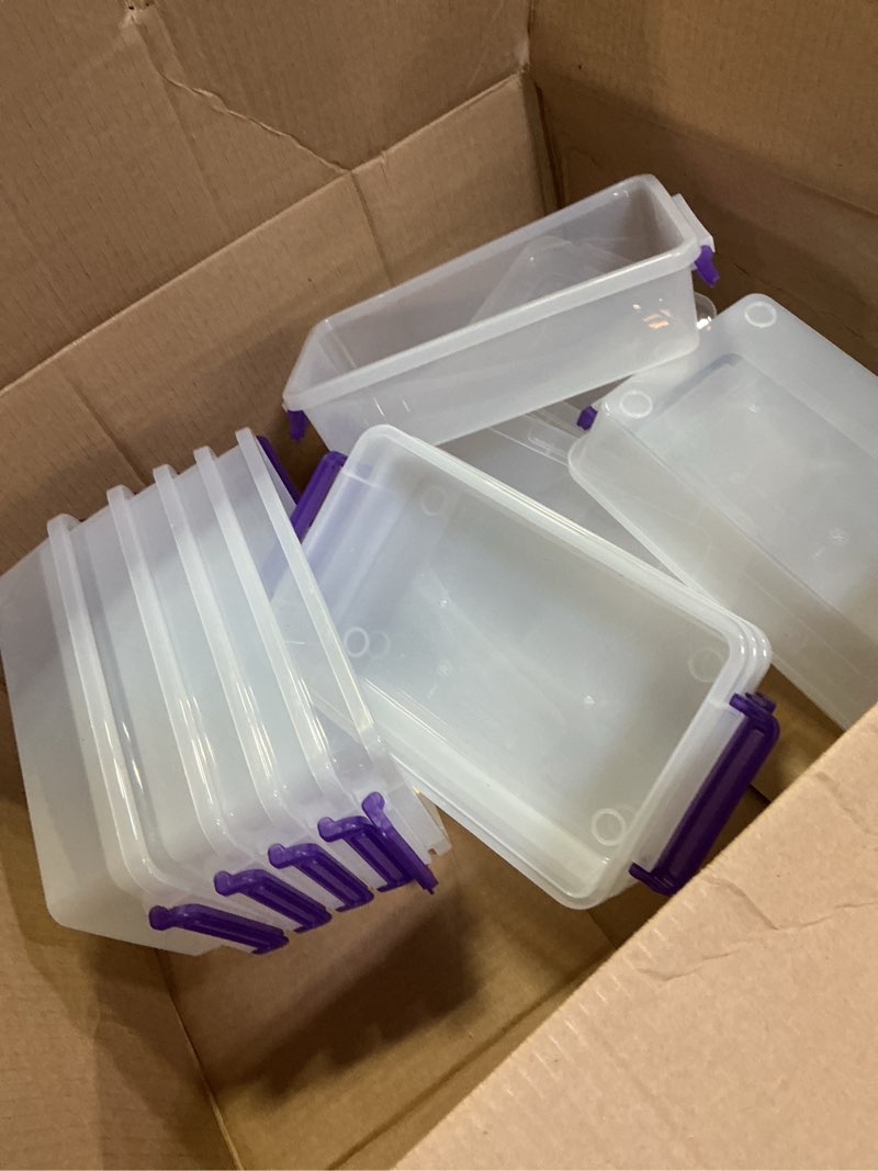 Condition photo showing Good Condition for Boovnll Plastic Pencil Box, Large Capacity Stackable Clear Snap-Tight Lid Pencil Box for Pencil Markers, Storage Box for Home