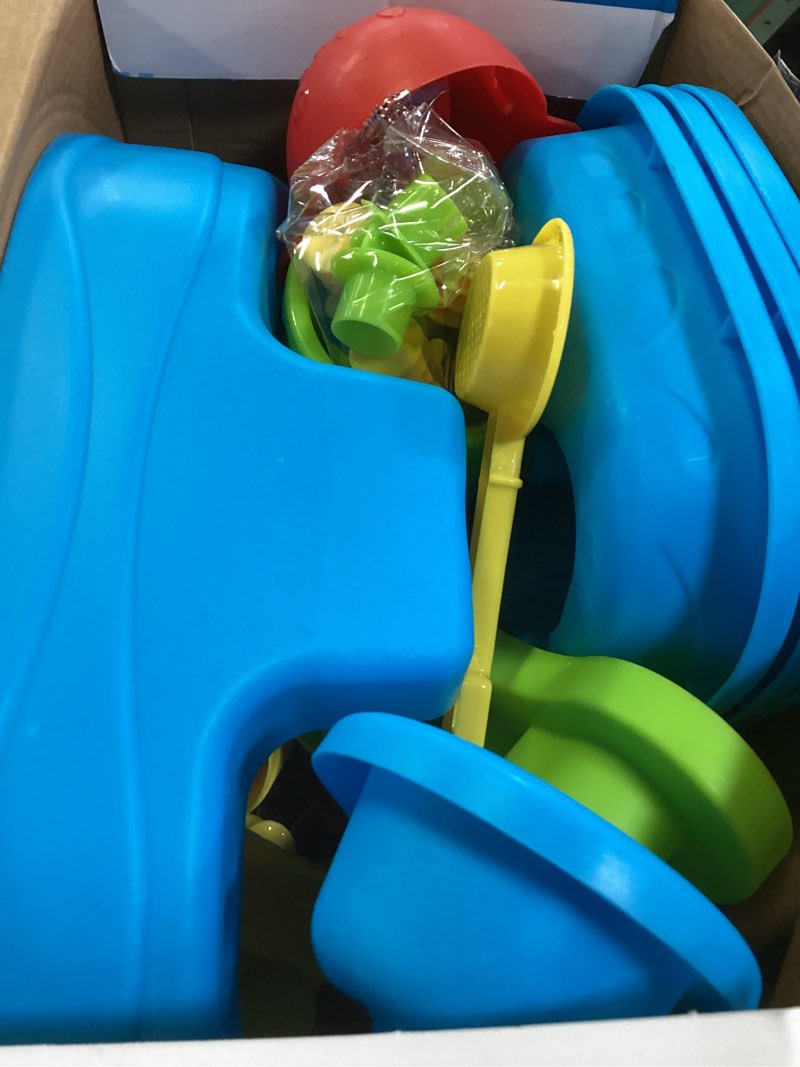 Condition photo showing Good Condition for 3-tier 4 areas water table for kids 3-5, summer outdoor beach sensory activity playset kids sand and water table toys, birthday gifts for boys and girls 3 4 5 6 7 8