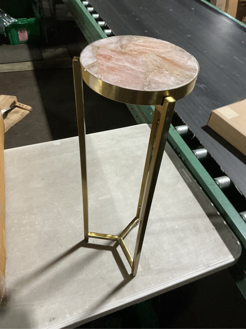 Condition photo showing Good Condition for kate and laurel aguilar modern drink table, 8 x 8 x 23, natural stone and gold, genuine quartz accent table for small spaces