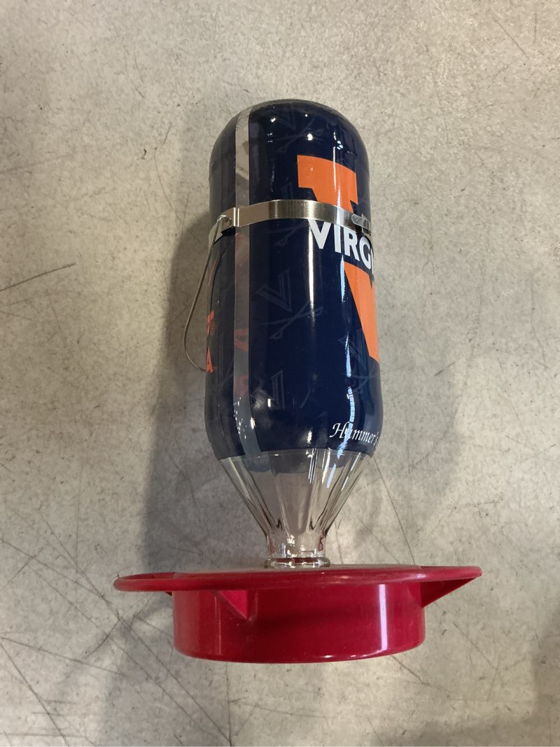 Condition photo showing item condition for Hummer's Galore, NCAA College Football Hummingbird Feeder, Glass Hummingbird Feeder with UV Resistant Plastic Wrap for Outdoors Hanging, 32 oz, (Virginia Cavaliers)