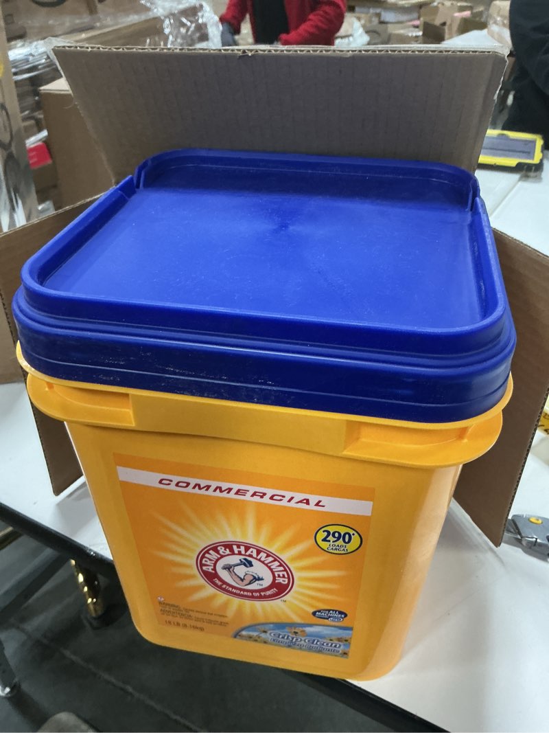 Condition photo showing As Is for Arm & Hammer powder laundry detergent, crisp clean, 18 lb pail