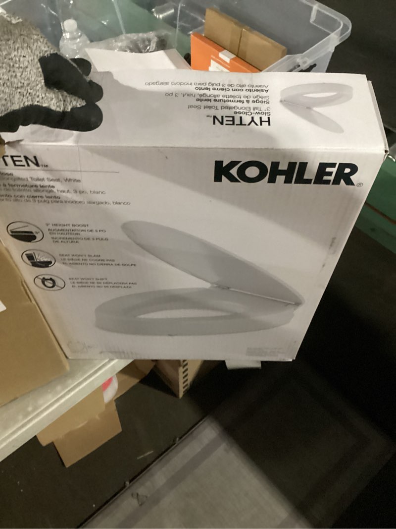 Condition photo showing New/Like New for KOHLER 25875-0 Hyten 3" Height, Elevated Soft Close Elongated Toilet Seat, Contoured Seat with Grip-Tight Bumpers, Quick-Attach Hardware, No Slam Toilet Seat, White White Elongated