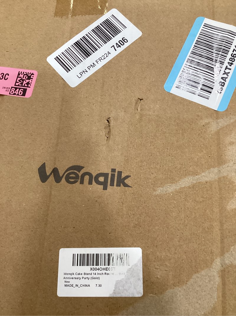 Condition photo showing New/Like New for Wenqik Cake Stand 14 Inch Round Metal Cupcake Dessert Wedding Cake Stand Cookies Display Holder Fruit Serving Tray for Table Wedding Birthday Anniversary Party (Gold) Elegant Gold 14"