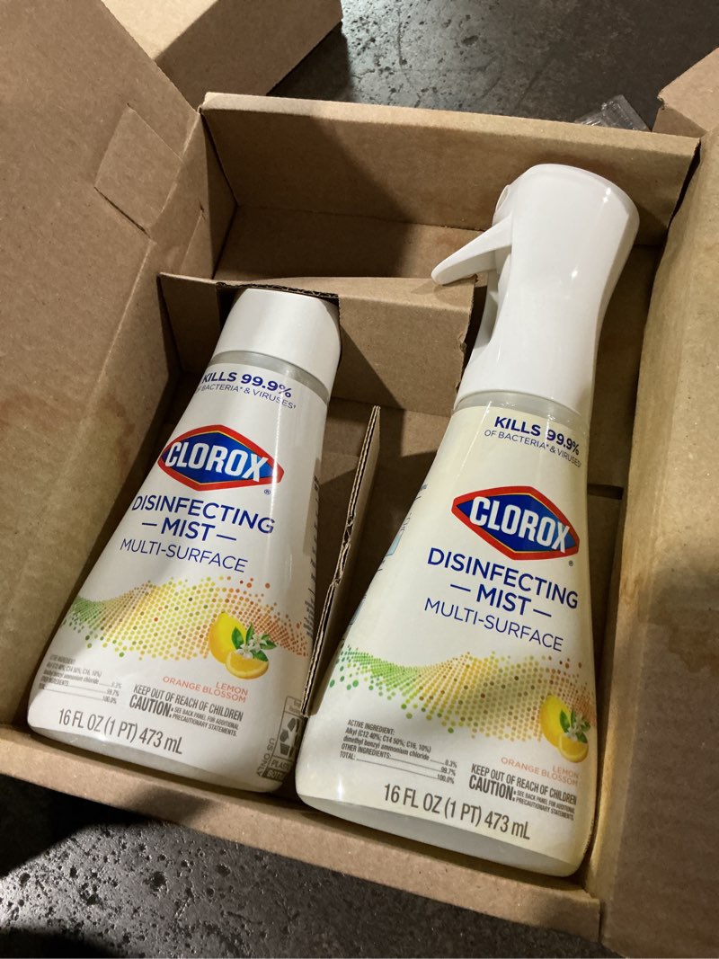 Condition photo showing As Is for clorox disinfecting mist sanitizing and disinfectant spray, 16 oz, lemon and orange blossom