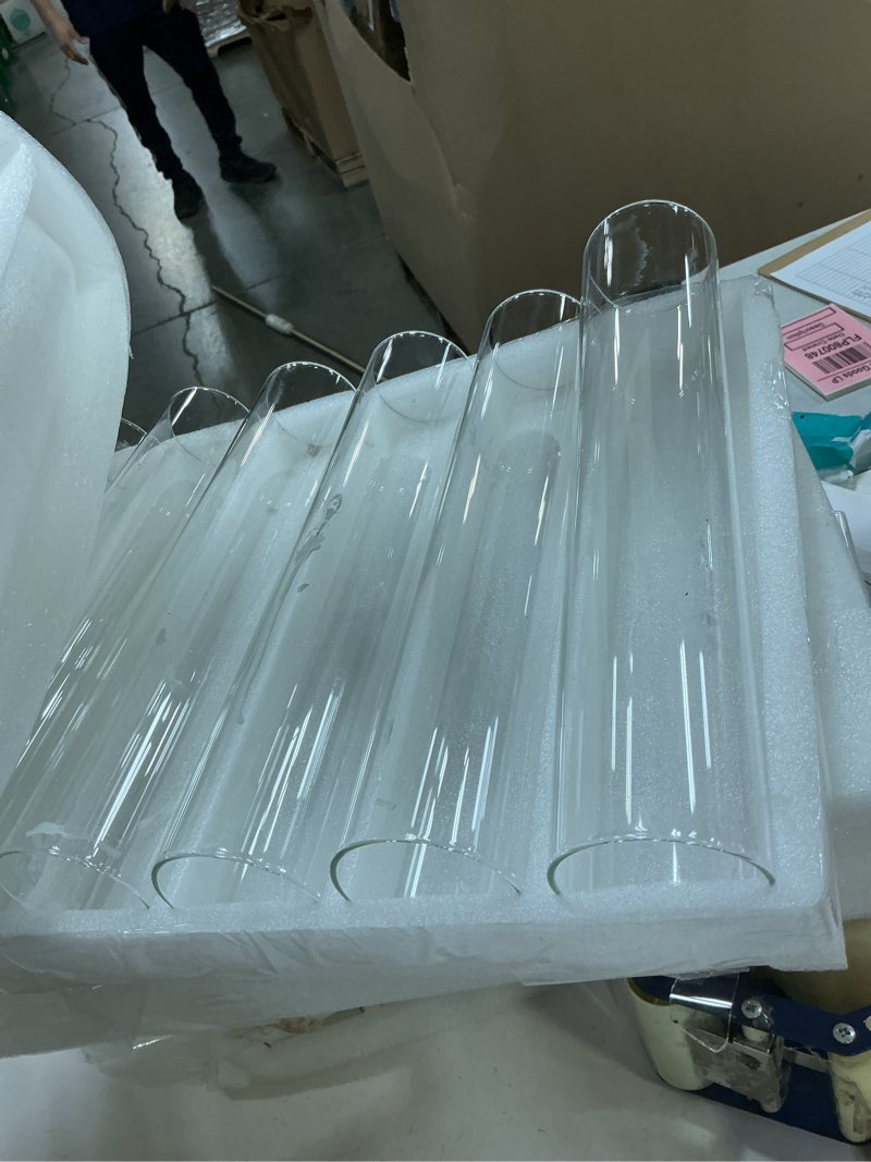 Condition photo showing As Is for 24 set glass hurricane candle holders 11.8" open ended glass candleholder tube shape bottomless and 1.9" taper clear candlestick holders for wedding party table centerpiece
