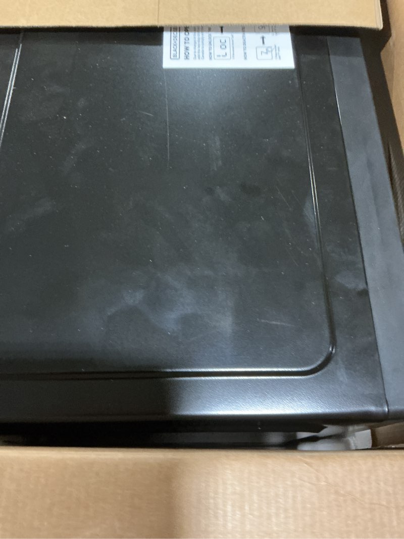 Condition photo showing As Is for BLACK+DECKER Digital Microwave Oven with Turntable Push-Button Door, Child Safety Lock, Stainless Steel, 0.9 Cu Ft 0.9 Cu.Ft