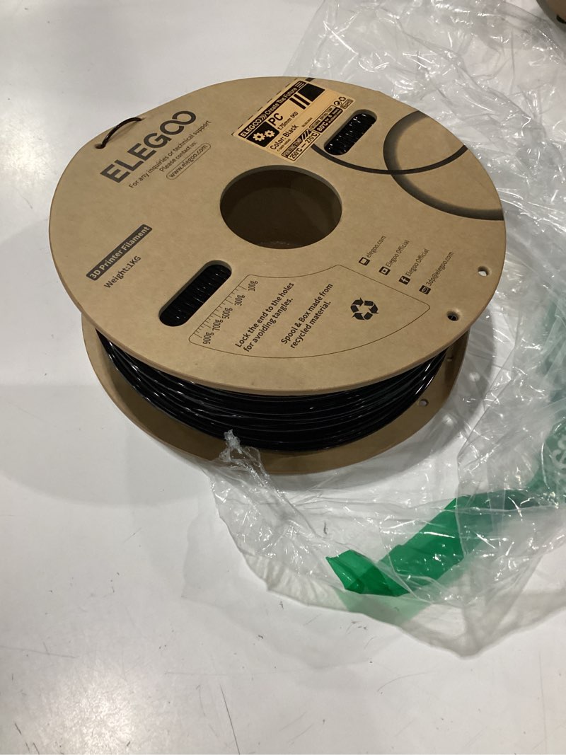 Condition photo showing Good Condition for elegoo pc filament 1.75mm black 1kg, tough and durable professional 3d printer filament dimensional accuracy +/- 0.05mm 1kg spool heat resistant 3d printing polycarbonate material