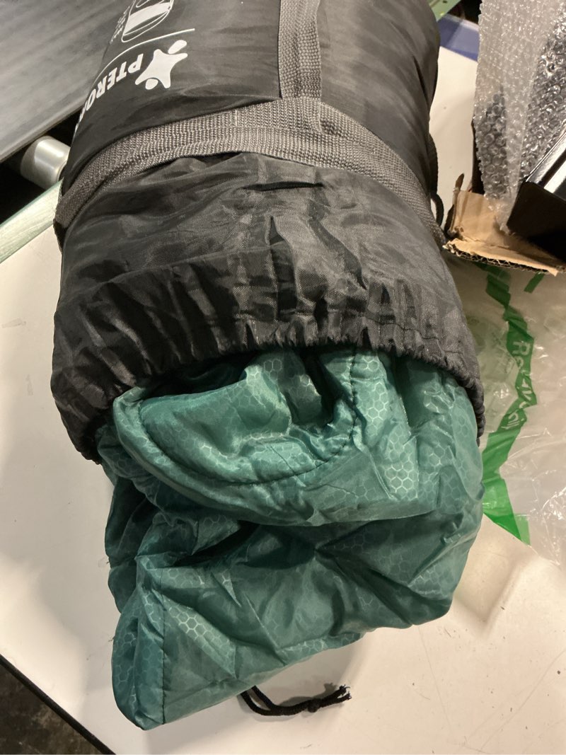 Condition photo showing As Is for pteromy sleeping bags for adults, lightweight and machine washable, water resistant backpacking camping sleeping bag for warm cold weather, camping essentials for hiking travel 50°f~80°f / 3 season green