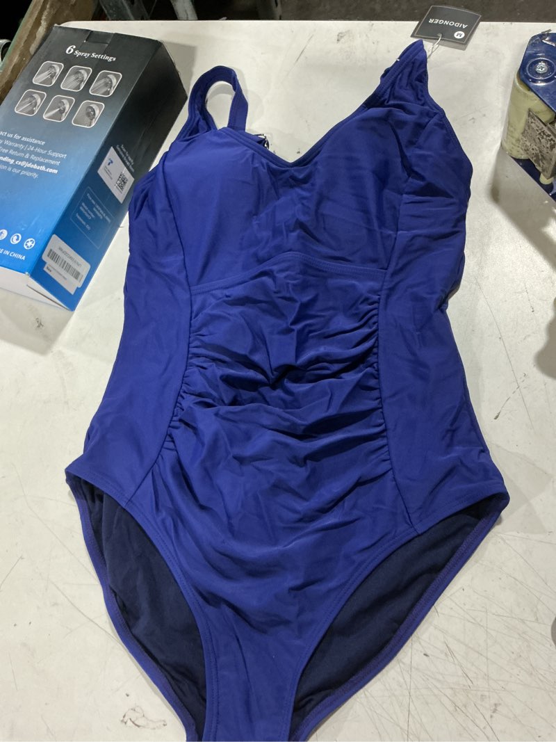 Condition photo showing Good Condition for aidonger one piece swimsuit tummy control bathing suit for women ruched slimming swim suit modest push up swimwear medium navy blue