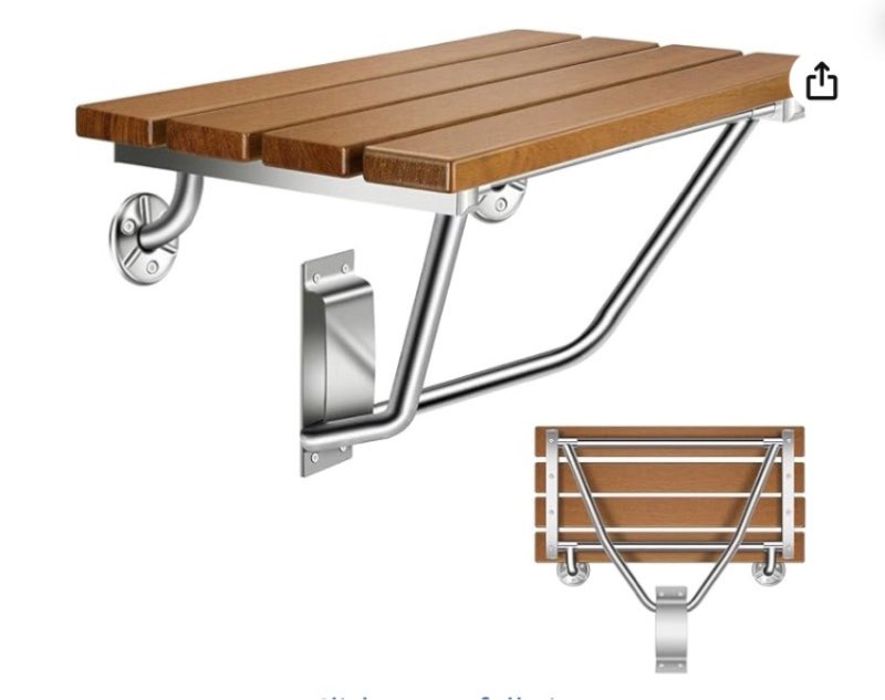 20'' Folding Shower Seat Wall Mounted, Folding Shower Bench with Stainless Steel Bracket, 500lb Load Capacity, Foldable Teak Shower Chair for Elderly, Pregnant Women, Kids, Disabled
