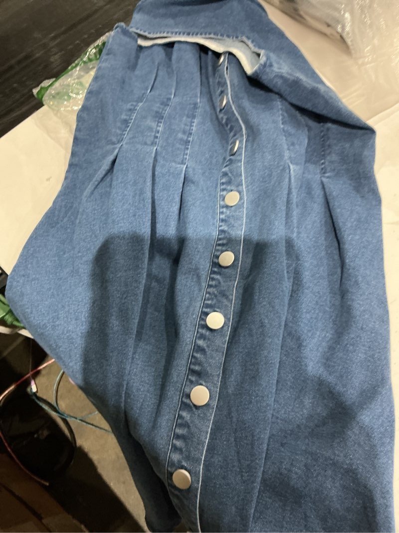Condition photo showing Good Condition for potili denim dress for women button down sleeveless jean dress square neck casual mini denim romper dark blue large