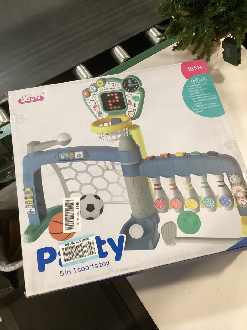 Condition photo showing New/Like New for Toddler Sports Toys, 5-in-1 Toddler Basketball Hoop Soccer Bowling Baseball Golf Activity Center, 1 2 3 Year Old Boys Girls Toy, Toys for Toddlers & Baby