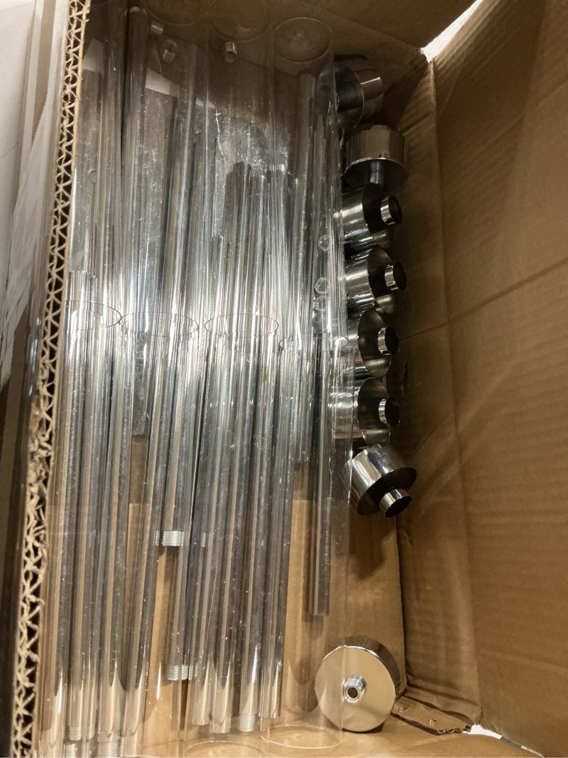 Condition photo showing Good Condition for Floor Candelabra Wedding Centerpiece, 45.3'' Tall Floor Candle Holder Set, 8-arm Silver Metal Candlestick Holders with Acrylic Shades, LED Taper Candle Holder Stand for Party Wedding Home Decor