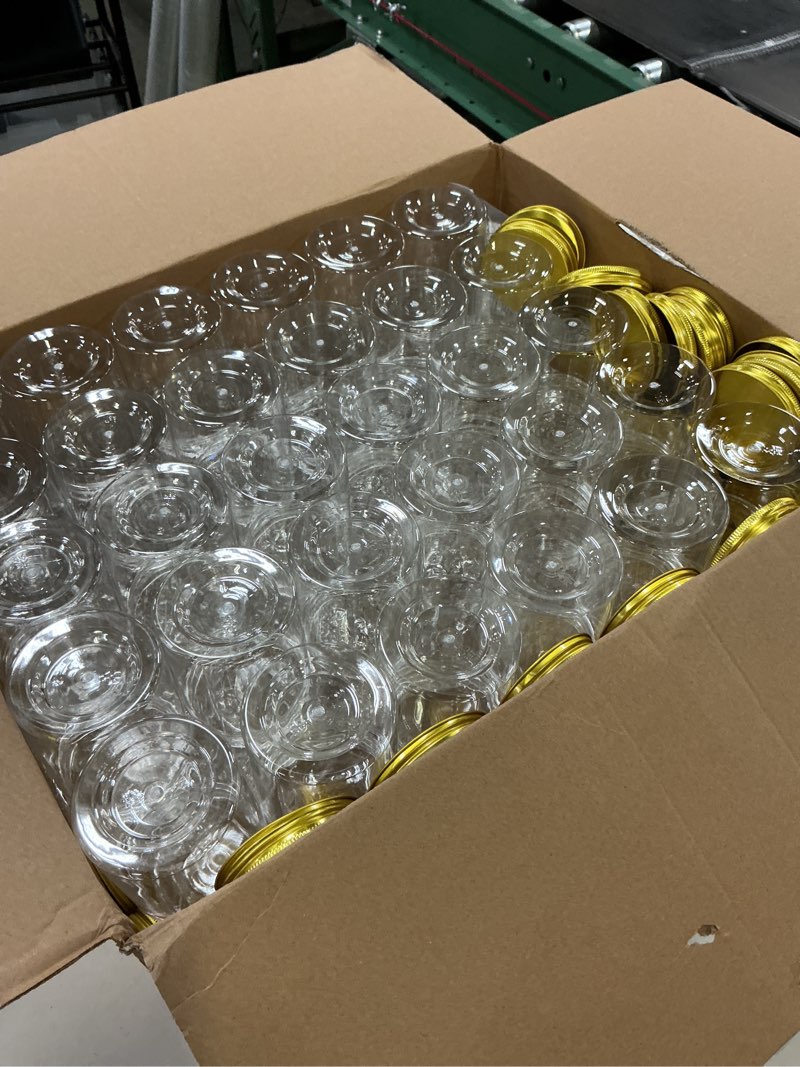 Condition photo showing New/Like New for wesiti 60 pcs 8 oz clear plastic mason jars containers with screw on gold lids refillable round empty plastic jars storage containers reusable for kitchen household dry food storage honey herb nuts