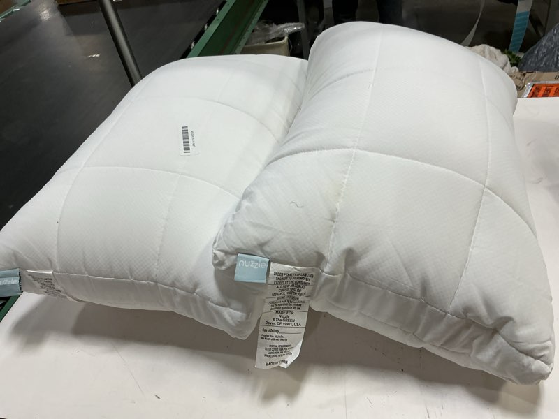 Condition photo showing As Is for Nuzzle Cooling Adjustable Pillow for Side Sleepers, Luxury Standard Size Set of 2 Bed Pillow Hotel Collection - Best Adjust Height Soft Firm Pillow for Back, Stomach or Side Sleepers - Home Gifts Standard SIze (Set of 2) White