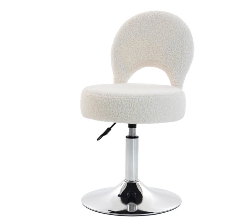 (Black ) Manyday Adjustable Vanity Chair, 360° Swivel Vanity Stool with Folding Back for Makeup, Comfy Teddy