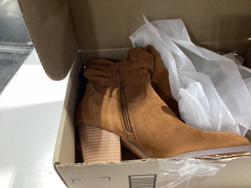 Condition photo showing Good Condition for erocalli suede knee-high boots fall boot for women chunky block high heel slouch fashion boot round toe side zipper 8 1 brown