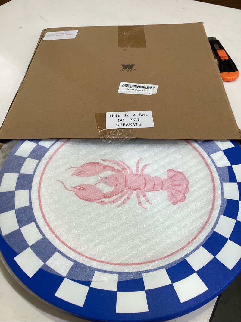 Condition photo showing Good Condition for yungyan 6 pcs 13 inch she's a catch bachelorette charger plates | bachelorette party decorations, lobster charger plates, crawfish plastic charger plates, summer beach coastal party supply lobster blue