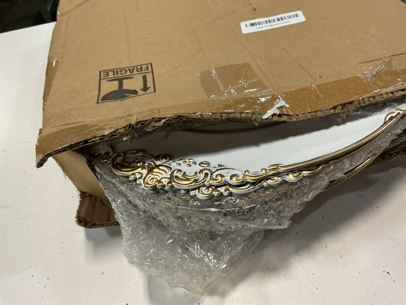 Condition photo showing Good Condition for Okllen 12 Pack Plastic Round Charger Plates, 13" Dinner Charger Dessert Plates with Gold Rim, Vintage Charger Serving Plates for Catering, Wedding, Tabletop Decor, White, Floral Trim