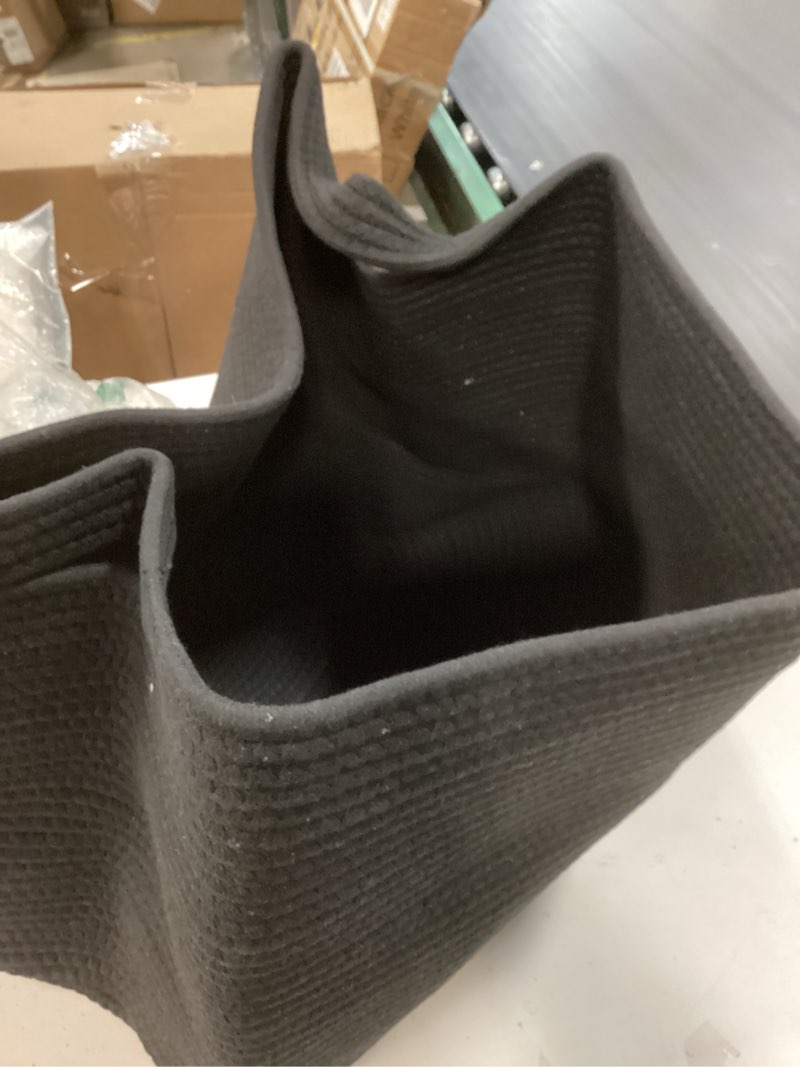 Condition photo showing Good Condition for 95L Extra Large Blanket Basket, 24" x 16.9" x 14.2" Woven Storage Basket for Living Room, Rectangle Nursery Blanket Storage for Toys, Towels, Dirty Clothes (Black) Black 24"x16.9"x14.2"