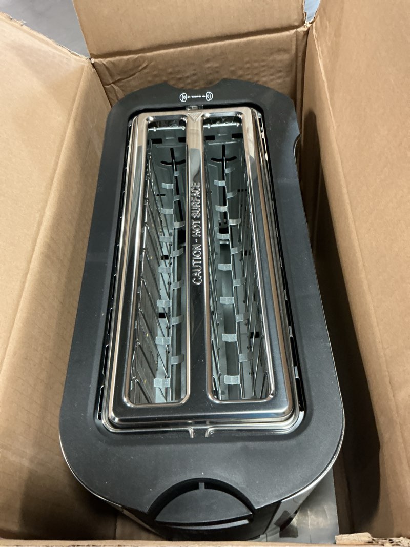 Condition photo showing As Is for Elite Gourmet ECT4400B# Long Slot 4 Slice Toaster, Countdown Timer, 6 Toast Setting, Defrost, Cancel Function, Built-in Warming Rack, Extra Wide Slots for Bagel Waffle, Stainless Steel