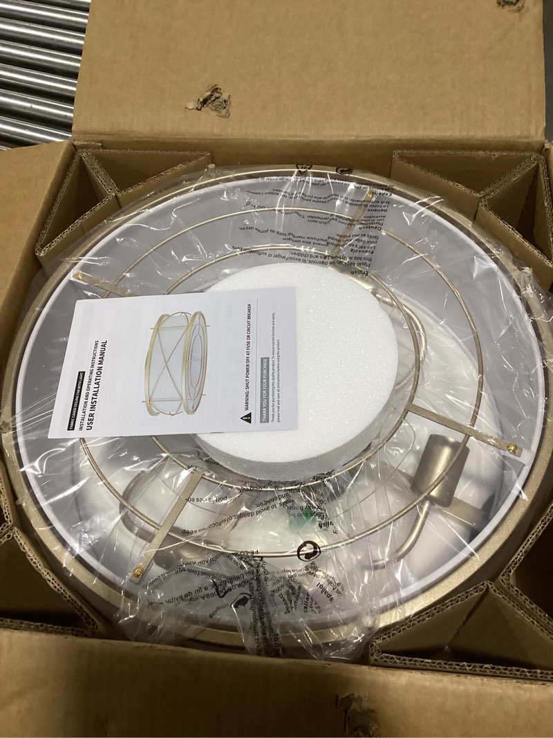 Condition photo showing Good Condition for stysuelis gold flush mount boho ceiling fan with lights, 20" caged rattan ceiling fans with light an