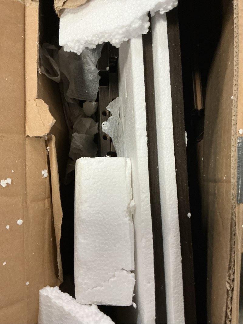 Condition photo showing As Is for modern brown 5 drawer dresser for bedroom, simply chest of drawers, wood storage dresser with deep drawers for living room hallway entryway, brown