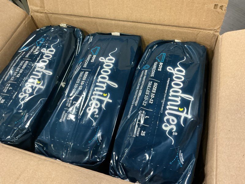 Condition photo showing New/Like New for goodnites boys' nighttime bedwetting underwear - l - 75ct