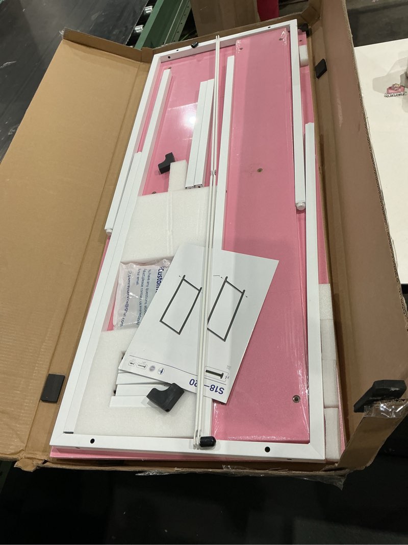 Condition photo showing Good Condition for pamray 47 inch small computer desk with monitor stand, simple office desk with headphone hook for small spaces, kids study writing table for bedroom, pink pink 47 inch