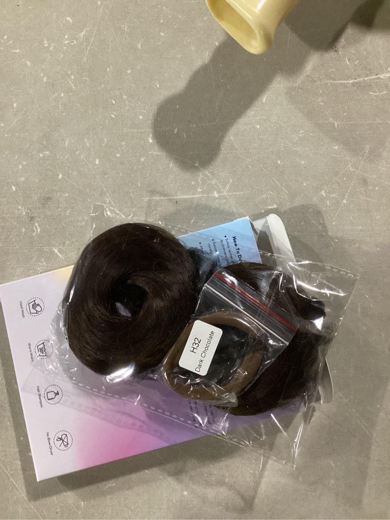 Condition photo showing Good Condition for CJL HAIR 2PCs Small Cute Messy Bun Hair Piece for Thin Hair Women Mini Synthetic Curly Bun Scrunchies Updo Hairpieces Dark Chocolate 2PCS-Dark Chocolate