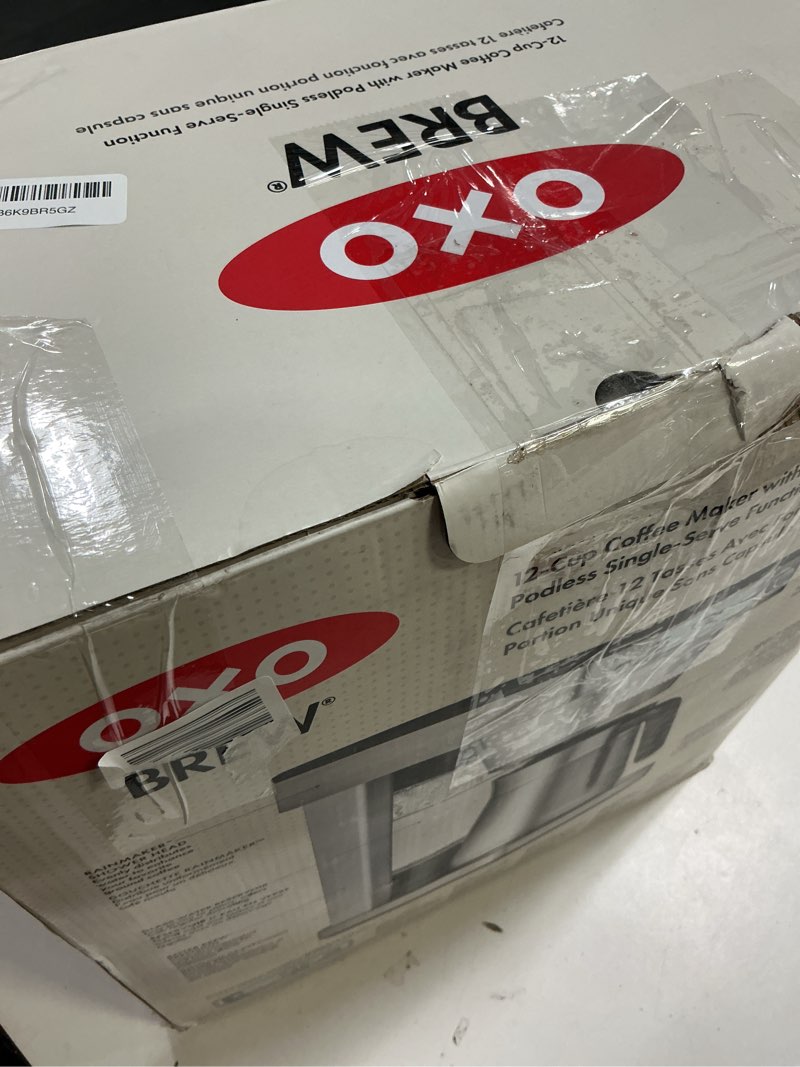 Condition photo showing As Is for oxo brew 12-cup coffee maker with podless single-serve function,silver silver 12-cup