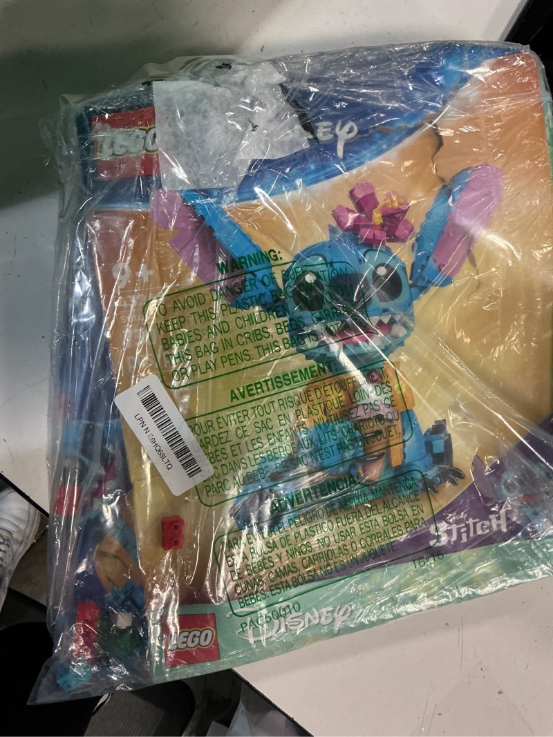 Condition photo showing As Is for lego disney stitch toy building kit, disney toy for 9 year old kids, buildable figure with ice cream cone, fun gift for girls, boys and lovers of the hit movie lilo and stitch, 43249