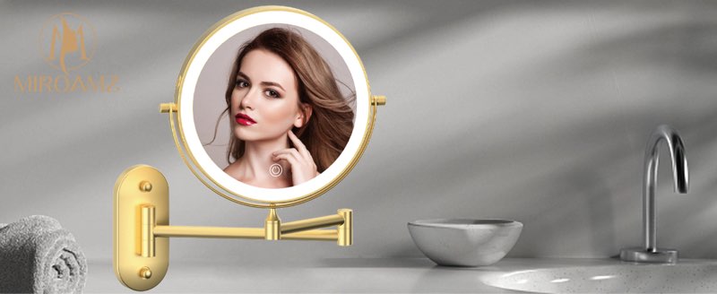 MIROAMZ Rechargeable Wall Mounted Lighted Makeup Vanity Mirror 8 Inch Double Sided 1X 10X Magnifying