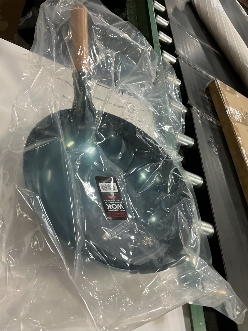 Condition photo showing New/Like New for YOSUKATA 14” Round Bottom Carbon Steel Wok Pan – Blue Pre-Seasoned Pow Wok for Stir Fry, BBQ & Camping – Traditional Japanese & Chinese Cookware – Compatible with Gas Stoves & Open Fire Only 14" Blue
