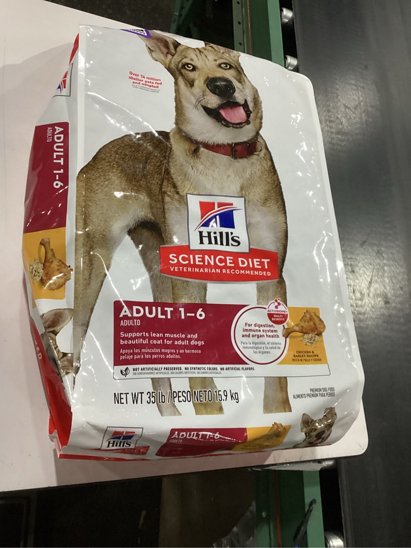 Condition photo showing New/Like New for *best by: 9/20/2027*  hill's science diet adult 1-6, adult 1-6 premium nutrition, dry dog food, chicken & barley, 35 lb bag chicken & barley 35 pound (pack of 1)