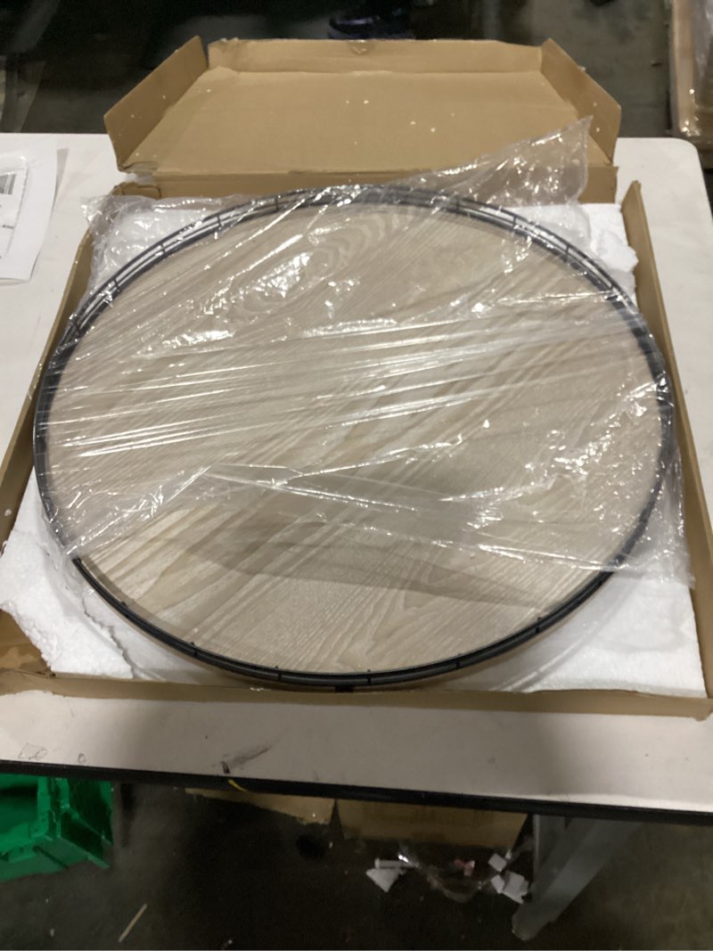 Condition photo showing Good Condition for Lazy Susan Turntable Organizer for Table Top, 24’’ Round Wooden Lazy Susan for Cabinet Kitchen Countertop Pantry Dining Coffee Table for Condiments Spices, Rustic Bathroom Vanity Tray for Soap Candle Rustic 24"