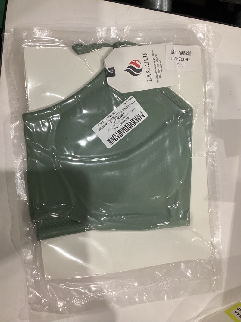 Condition photo showing New/Like New for LASLULU Womens Sexy Y Back Sports Bra Padded Racerback Spaghetti Strap Workout Yoga Gym Athletic Bras Tops Bralettes Mist Green Large