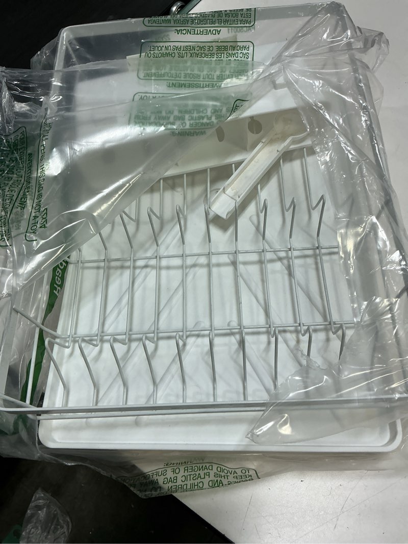 Condition photo showing As Is for sntd dish drying rack for kitchen counter - large dish rack with drainboard, rustproof dish drainer with utensil holder for sink, white white countertop