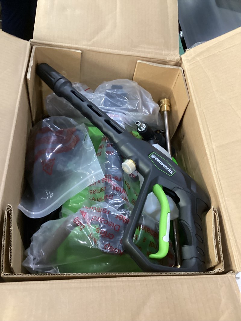 Condition photo showing Good Condition for greenworks 2100 psi (sgs certified) 1.2 gpm 13amp compact electric pressure washer telescoping handle power washer for cars, driveways, patios, patio furniture & around pools