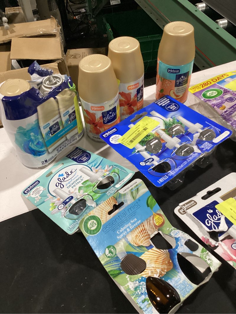 Condition photo showing As Is for assorted home fragrance and air freshener collection: glade and airwick