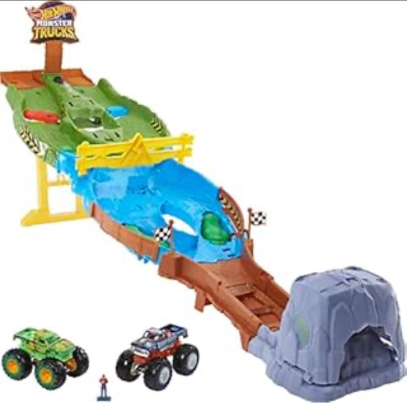 Hot Wheels Monster Trucks Playset With Monster Trucks Bigfoot & Gunkster, Convenient Storage, Wreckin’ Raceway (B09P9P9T63)