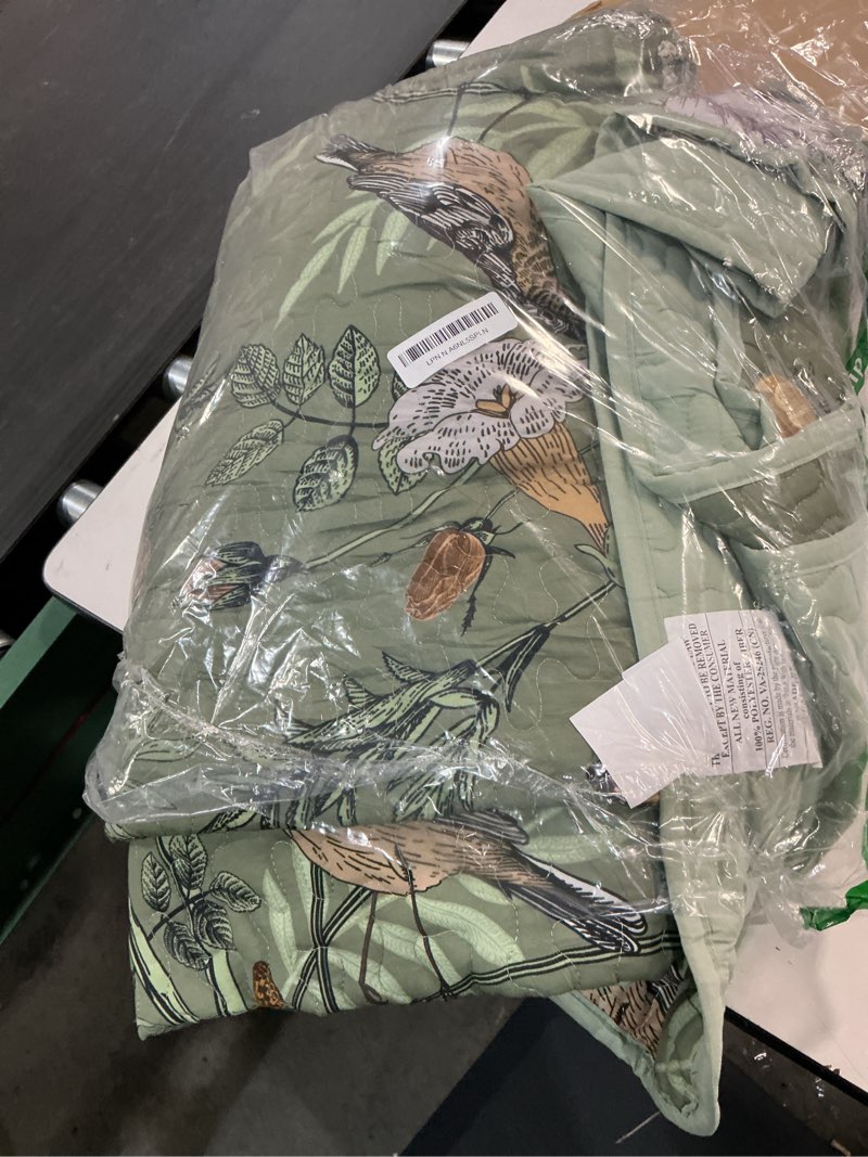 Condition photo showing Good Condition for Litanika Floral Green Quilt Queen Size - 3 Pieces Sage Botanical Birds Pattern Quilt Bedding, Spring Lightweight Soft Coverlet for All Seasons (96"x90") 1 - Green Queen(96*90in)